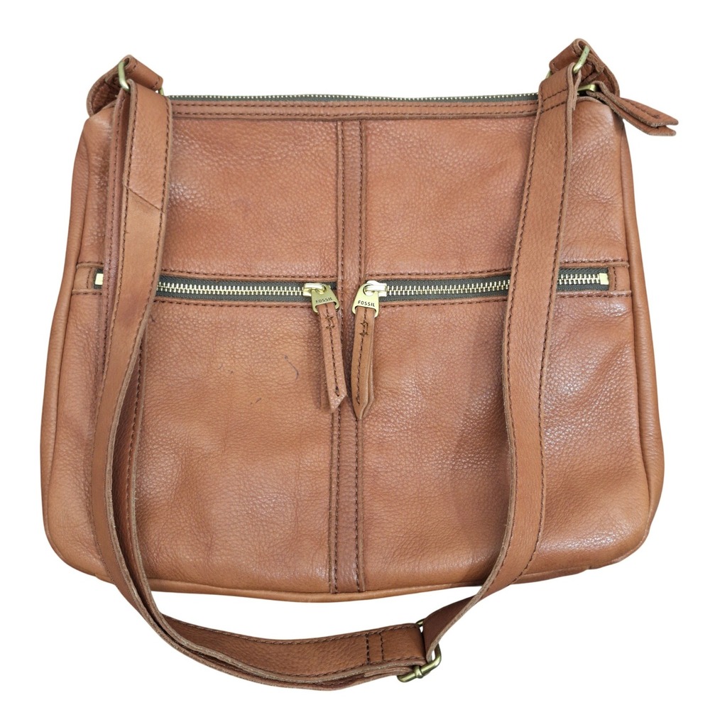 Vintage Fossil Women's Brown Pebbled Leather Crossbody Bag 90s Gold Hardware
